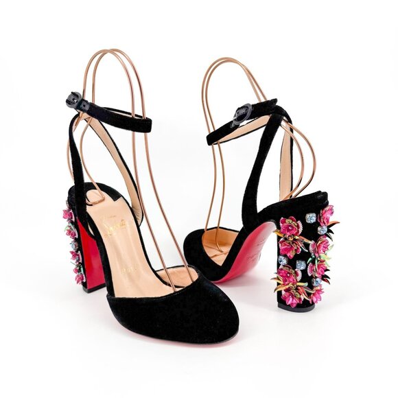 Christian Louboutin Shoes - Louboutin Madonaflor Embellished Pumps Black Velvet Size 38 US 8 Women Heels